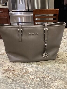 Michael Kors Gray Saffiano Tote with Logo Charm